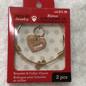 Pet & Me Gold Bracelet Bone Charm & Heart  Bone Collar Charm Set NWT